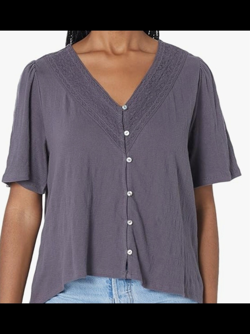 Lucky Brand Purple V-Neck Button Front Blouse